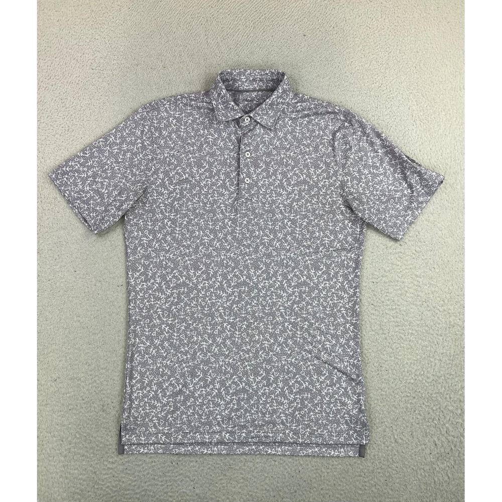 Johnnie-O Polo Shirt Mens Small Gray Floral Print Golf Performance Stretch Knit